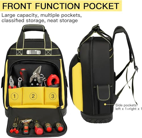 airaj 43x38x20cm sac à dos à outils, sac à dos de chantier robuste avec base en caoutchouc abs, facile à transporter, sac à dos à outils pour électricien, plombier, travailleur de maintenance