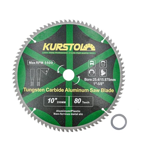 Image of Metal Circular Saw Blade - 10 Inch 80T TCG Aluminium Cutting Blade with 1 inch Arbor and 5 /8 inch Washer for Aluminum, Non-Ferrous Metal, Plastic