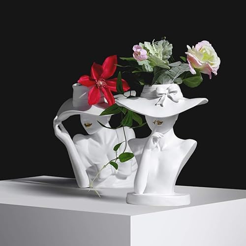 Miniatura 4 de Jarrones de centro de mesa, adornos simples y modernos de jarrón de diosa, flores de cerámica en la sala de estar, jarrones decorativos en el café,