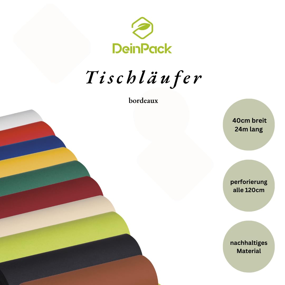 12 Rollen Airlaid Tischläufer Bordeaux - 40cm x 24m - HORECA Qualität- Perforierung alle 120cm - Hochwertiger einweg Tischläufer Ideal für alle Dekorationen, Hochzeit & Partys