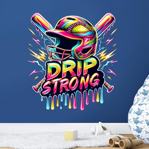 Motivational Softball Wall Decal, Drip Strong Quote Sticker for Girls