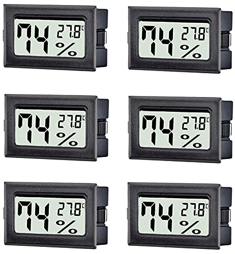 6 Pack Mini Digital Hygrometer Thermometer,Indoor Temperature and Humidity Gauge Meter Monitor Celsius (℃) for Humidor,Greenhouse,Reptile Tank,Home,Jars
