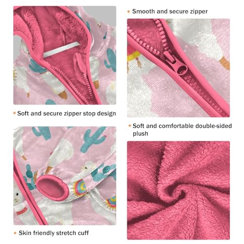 OTVEE Cute Llama Alpaca with Cactus Kids Hoodie Jacket Fall Spring Full Zip Warm Outwear Coat3