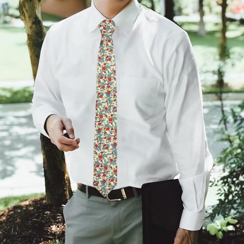 Image of Mantieqingway Men Skinny Tie Cotton Floral Necktie for Wedding Groomsmen Tie