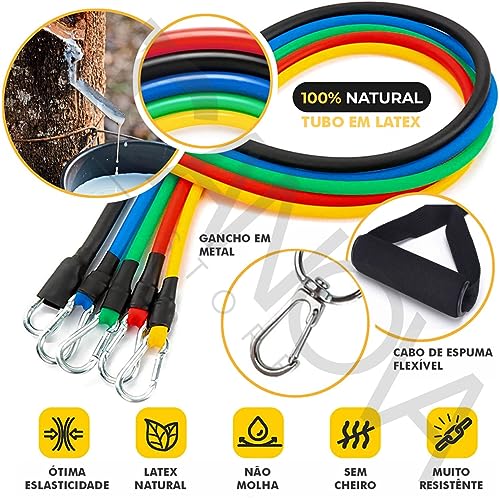 Kit 17 Itens - Elásticos Extensor + Corda Pular + Mini Band Elasticos para exercícios treino corpo i