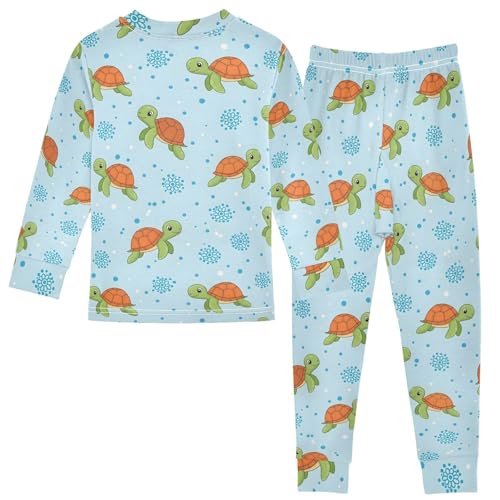 Pajama Sets Long Sleeve Turtles on Blue Pattern Soft Comfy Sleepwear 2 Piece PJS 3-8T3