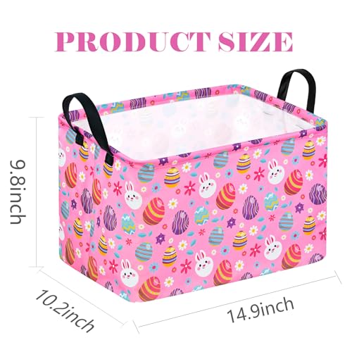 Image of Rectangle Gift Storage Basket Home Shelf Storage Basket Organizer Box Clothes Laundry Hamper Nursery Basket Laundry Basket with Handles (Pink egg)
