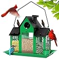 Solar Bird Feeders House for Outdoors Hanging, 7LBS Large Capacity Metal Wild Bird Feeder Squirrel Proof for Outside with Water Cup, Cardinal Birdfeeder Birdhouses Gift for Bird Lovers (Green)