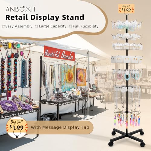 Image of ANBOXIT Retail Display Stand, Rotating Display Rack for Earring Keychains Jewelry Vendor Events & Stores, 7 Tier Movable and Adjustable 1 PCS - Black