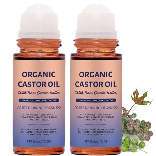 Aceite de Ricino Organico con Rodillo, 100ML, Prensado en Frío, Pestañas, Cabello, Cejas - Vegan Castor Oil, Botella de Vidrio (100ML)