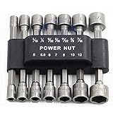 14 PCS Power Nut Driver Bit Set, Electronic 3/16" 1/4" 9/32" 5/16" 11/32" 3/8" 7/16" 5,5.5,6,7,8,10,12mm He-Shank Socket Adapter,Made by Forged and hardened Chrome Vanadium Steel