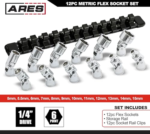 Image of ARES 39009-CA 12-Pc 1 /4in Swivel Socket Set, 6-Point, Metric