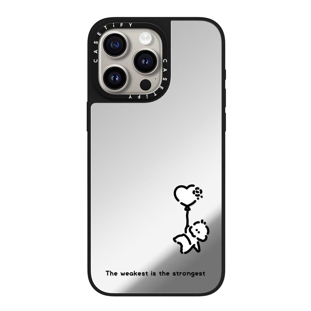 CASETiFY Magsafe 対応ミラー iPhone 15 Pro Max ケース [反射性 / 1.5mからの落下試験をクリア / Magsafe に対応] - The Weakest Is The Strongest - シルバー (ブラックバンパー)