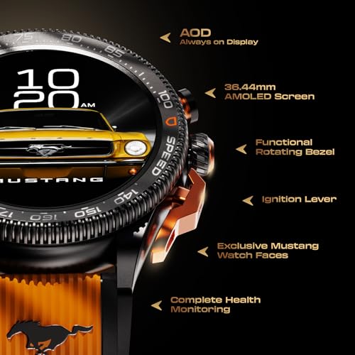 Image of GOBOULT Mustang Stallion Smart Watch 1.43'' AMOLED Display, Rotating Bezel, BT Calling, 200+Watchfaces, 700 Nits Brightness, AI Voice Assistant, SpO2 Monitoring (Turbo Orange)