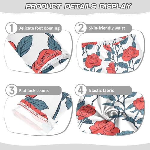 KLL Floral Pattern Red Roses Toddler Girl Athletic Leggings Stretch High Waisted Lounge Pants Sports3