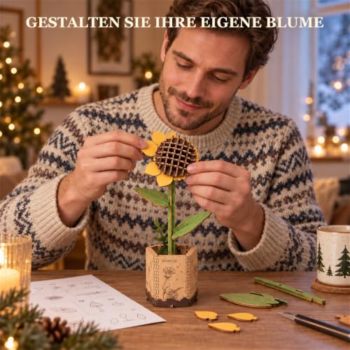 rowood 3D Holzpuzzle Sonnenblume, DIY Blumenmodellbausatz – Ansicht 6