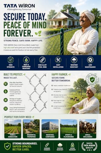 Image of Fencing Wire | Fencing Net| Heavy Duty Galvanized Chain Link Fencing Net | 5 Ft Height x 50 Ft Roll | 12 Gauge (2.5 mm) | 3 inchx3 inch Mesh | Farm, Garden, Boundary & Security Fencing Wire