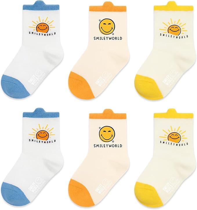 Image of SMILEYWORLD Kids Crew Socks for Toddler Boys & Girls 1-5 Years, Soft Cotton Fun Comfy Socks for Everyday Wear 6 Pack
