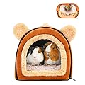 Pantula Warm Guinea Pig Bed House in Spring - Cave Cozy Hamster Rabbit Bed with Removable Pad, Large Hideout for Guinea Pig Ferret Hedgehog Chinchilla, Brown