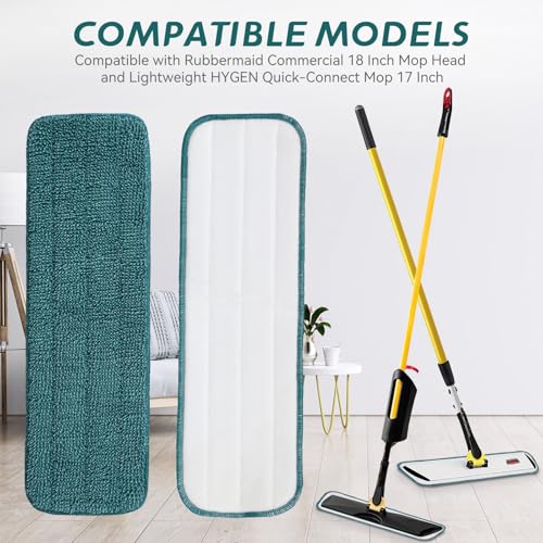 Image of Replacement Mop Pads Fit for Rubbermaid Commercial 18 inch and 17 inch Mop - 10 Pack Wet & Dry Commercial Cleaning Reusable Refills Fit for Any Microfiber Flat System 18 inch and 17 inch - Green