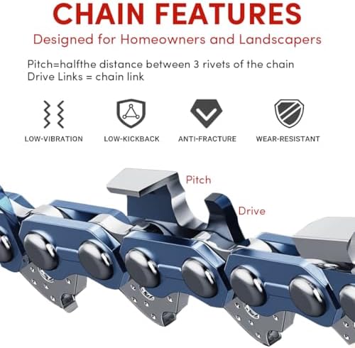 16 Inch Chainsaw Chain Replacement 3/8" LP Pitch .043" Gauge 55 Drive Links - 5