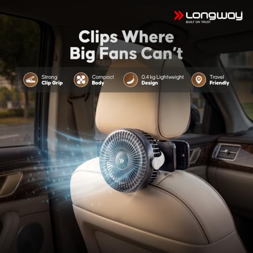 Image of LONGWAY Clipzy Portable Rechargeable Clip Fan with 360 Rotation | 3 Speed Control | BLDC Motor | Type-C Charging | Silent Operation Table Fan for Home, Office & Travel | 1 Year Warranty (Black)