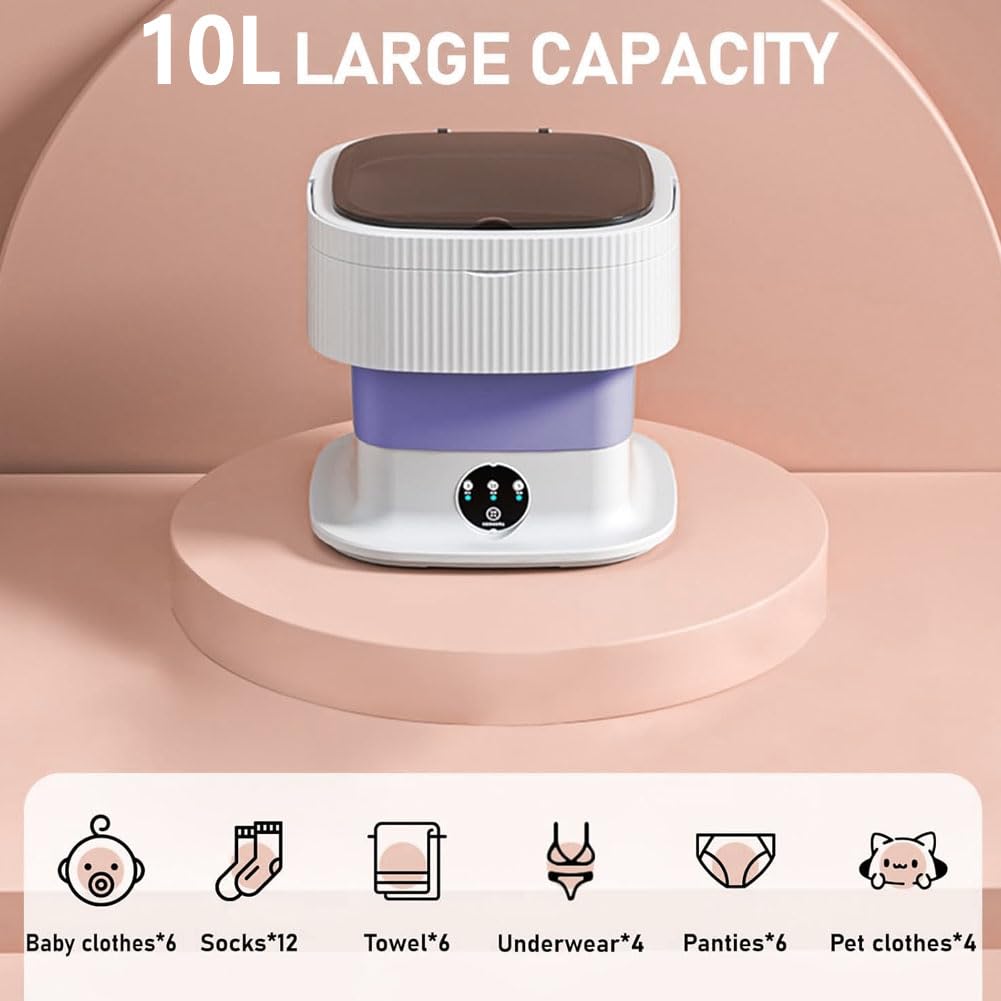 Mini Machine à Laver 10l, Machine A Laver Pliable avec Essorage 3 Modes écran Tactile pour sous-vêtements Et Chaussettes pour Appartements Camping Et Voyages Khaki 40W