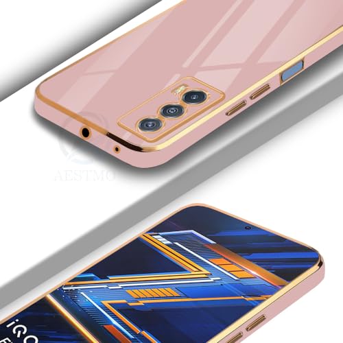 Image of AESTMO Back Case Cover for iQOO Z5 5G Back Cover | Gold Electroplating Chrome | Raised Edges | Super Soft-Touch | Bumper Back Case for iQOO Z5 5G (Pink)