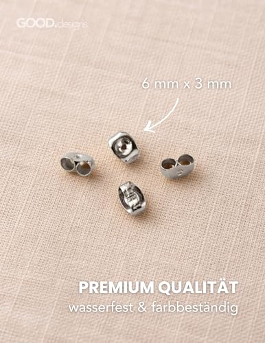 Ohrring Verschluss Edelstahl (2 Paar) | Silberner Ohrstecker Verschluss als Ersatz oder für Schmuckherstellung | 316L Edelstahl in Silber