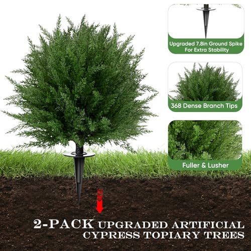 FAJUNZH Artificial Topiary Bushes for Outdoors with Spike, Boxwood Ball Fake Shrubs UV Resistant Faux Plants for Indoor Outdoor Fall Thanksgiving Halloween Decor - image 4