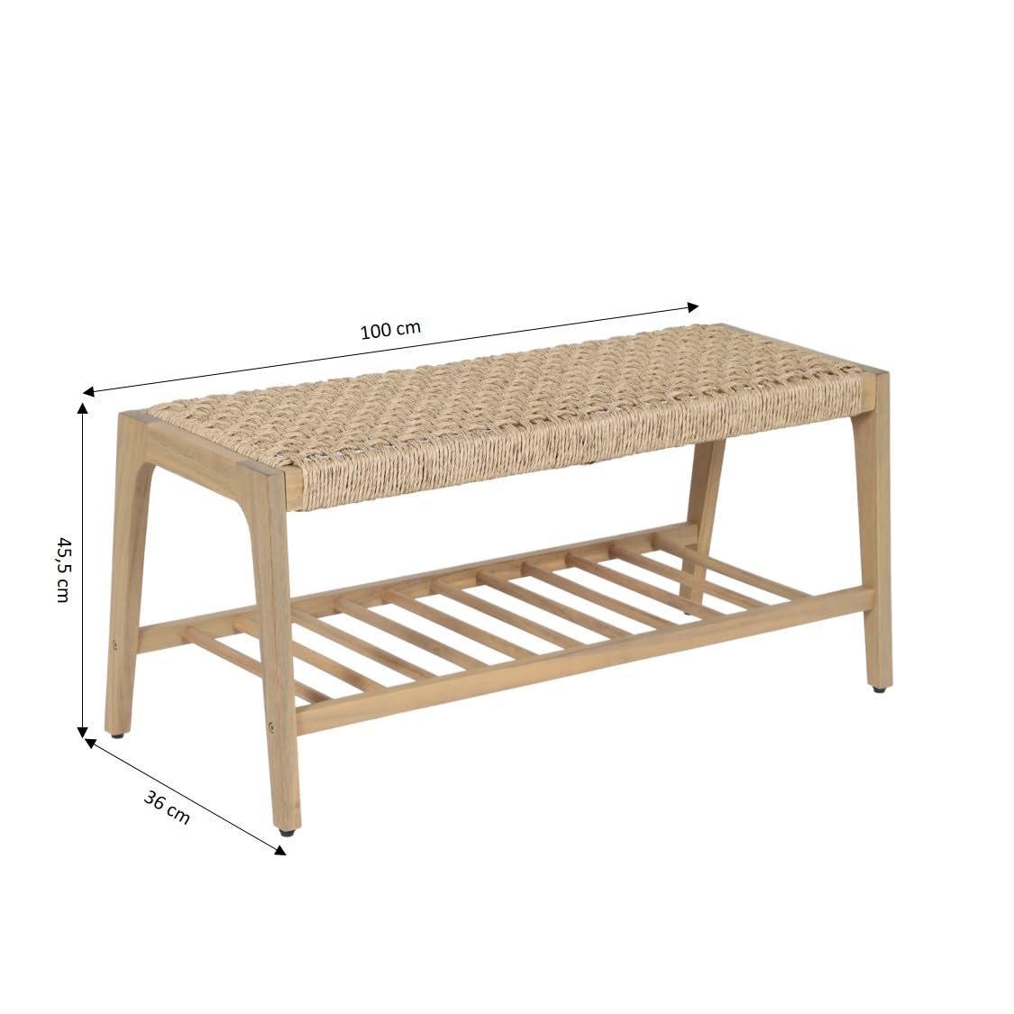 BAÏTA Banc intérieur et extérieur HUKA en Bois d'acacia et Osier