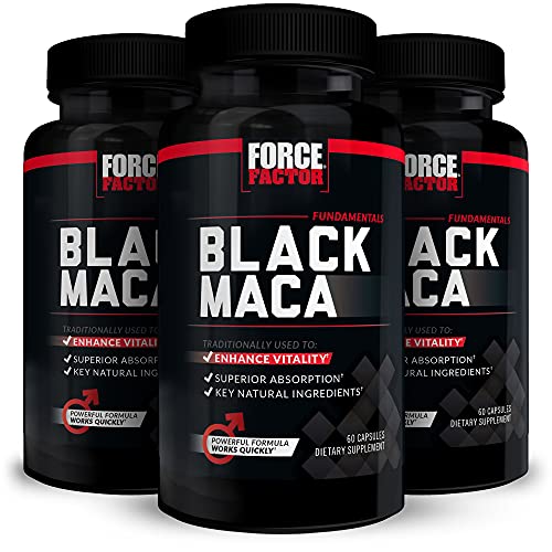 Image of Force Factor Black Maca Root Supplement for Men, 1000mg Maca Negra Extract for Energy, Hormonal Balance & Vitality, Superior Absorption with BioPerine, 180 Capsules, 3-Pack