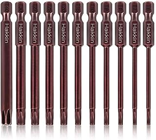 Hakkin 11PCS 75mm Torx Bit Set S2 Steel Magnetic Torx Screwdriver Sets 1/4 Hex Shank Torx Security Screwdriver Bit Set Tamper Proof Resistant Impact Driver Bit Set T6-T40