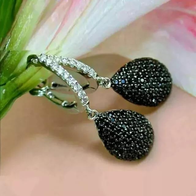 1.5Ct Round Lab Created Black Diamond Drop Dangle Earrings 14K White Gold Plated