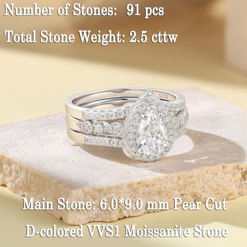 Newshe Jewellery Moissanite Wedding Rings for Women 925 Sterling Silver Engagement Ring Set Bridal Band Enhancer Size 5-103