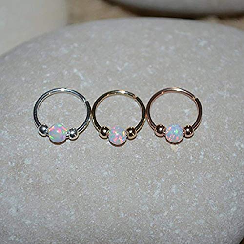 White Opal Nose Ring - Gold Nose Piercing - Tragus Hoop - Forward Helix Earring - Daith Earring - Septum 20g