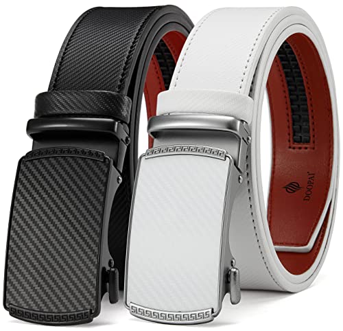 Image of DOOPAI Men's 2 Pack Ratchet Dress Belt - Adjustable 1 3 /8 inch Genuine Leather, Size Length Can Be Cut, With Gift Box