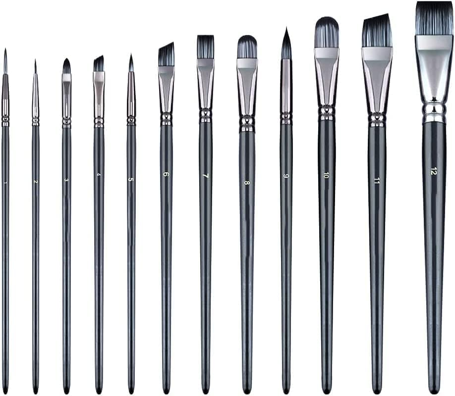 Artist Paint Brush, Set of 12 for Watercolor Acrylic Gouache Oil And Tempera Painting Multi-Functional Special-Shaped Brush Suit, Short Pole Flat Peak Nylon Brush, Acrylic Art Painting Brush Set