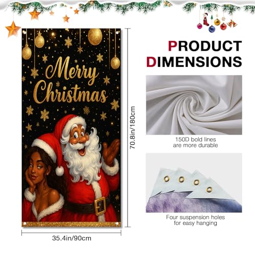 Image of BlissYard Christmas Door Cover Santa Ornaments 35x71 Inch Polyester