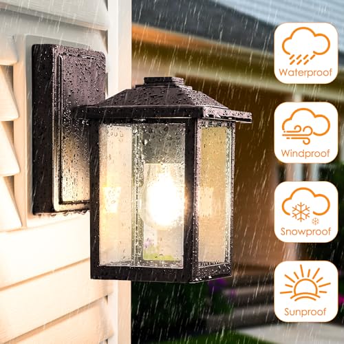 Image of Outdoor Wall Light Fixture, Exterior Waterproof Porch Lighting | Dark Chocolate Patio Wall Lantern, Anti-Rust, Clear Glass, E26 Socket, Wall Mount Sconce Lighting, Outside Front Door Light