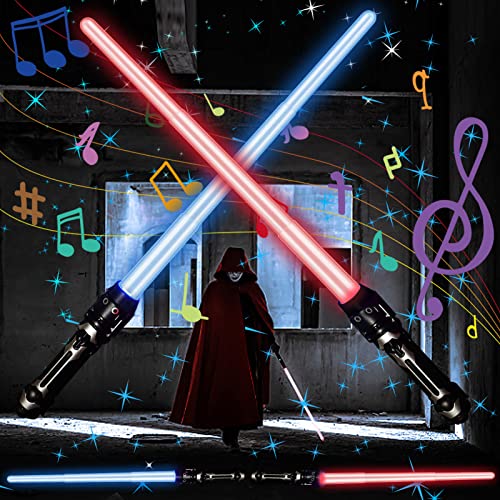 YDMAJF Sabre Laser pour Enfants, 2 Pièces Sabre Laser Lumineux, 7 Couleurs Epées Laser Télescopiques Duel Lightsaber avec Lumière et Son, Jouet Sabre Laser pour Enfants Adultes Cosplay Party