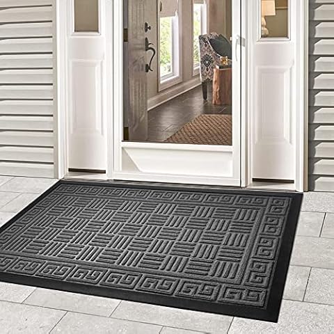 Outdoor Indoor Door Mat, Extra Durable Natural Rubber Welcome Mat, Heavy Duty Front Outdoor Door Mat, Waterproof Low Profile Fall Door Mat, Entrance Rug for Entry, Patio, Busy Areas (Grey, 24"x35") Cover