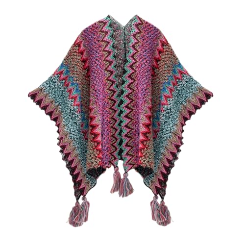 Image of SANNIDHI Shawl for Women Winter Summer, Hand-Knitted Cardigan Shawls for Women, Fashion Ladies Sweater Wrap Poncho Cape with Fringe for All Seasons, Multi Use Beach Cover Up (140x110cm)