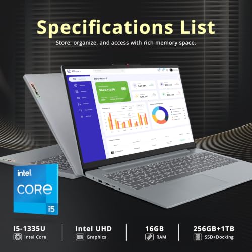 Image of Lenovo IdeaPad Slim 3i 15.6 inch FHD Laptop, Intel Core i5-1335U, 16GB LPDDR5, 1.2TB Storage(256GB SSD+1TB Docking Station), Intel UHD Graphics, Numeric Keypad, 720p HD Camera, Wi-Fi 6, Win 11, Grey