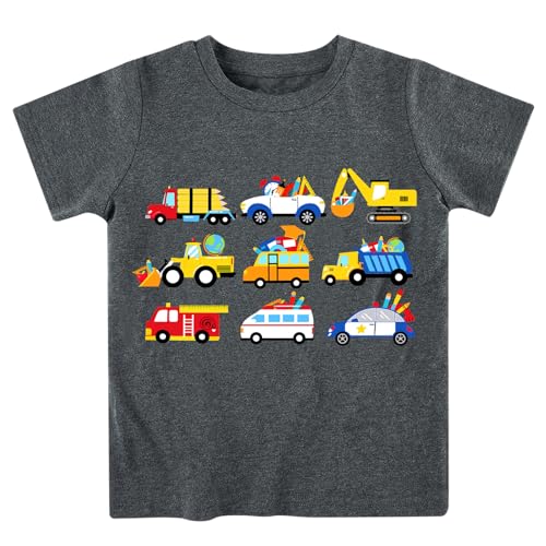 Lovekider Boys 6T Cars Trucks Shirt, Cotton Short Sleeve Dark Gray Tee