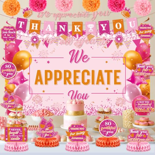 Image of Hot Pink Orange We Appreciate You Party Decorations for Women Thanks Party