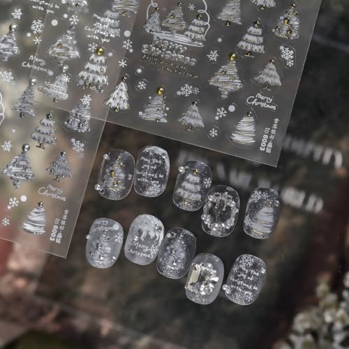Image of Christmas Tree Nail Stickers Snowflake White Gold Nail Art Decals Design