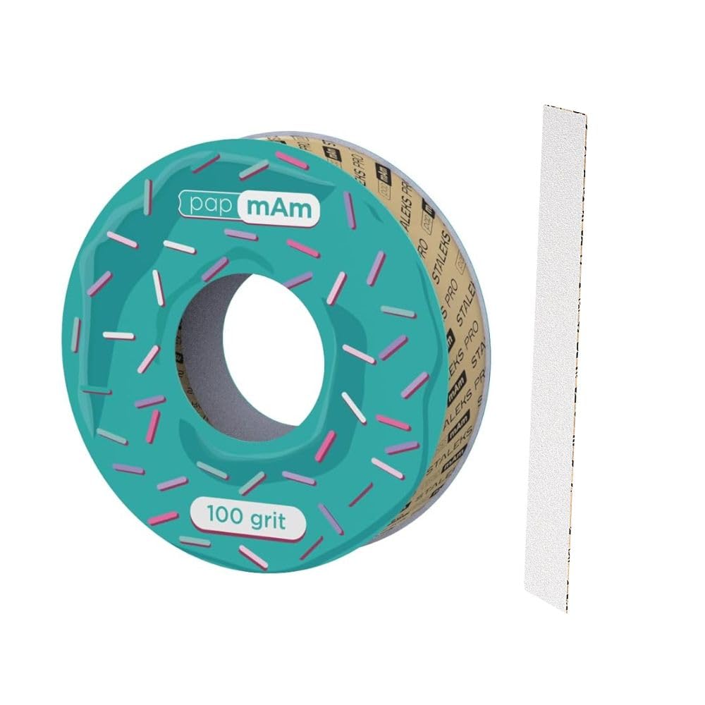 STALEKS PRO White File Refill Papmam for BOBBINAIL Dispenser, 100 Grit, 6mts, Eco-friendly Kraft Paper Base, NAIL_FILE, 80 Refills, Compatible with MBE-20, SPBE-20, WBE-20