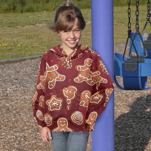 Kids Hoodies Sweaters Christmas Gingerbread Man Hooded Sweatshirts with Big Pockets for Boys Girls B04004114