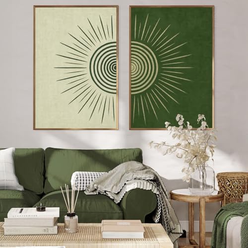 FEOFTIE Abstract Wall Art Set of 2 Green Sunburst Prints 16x24 In...